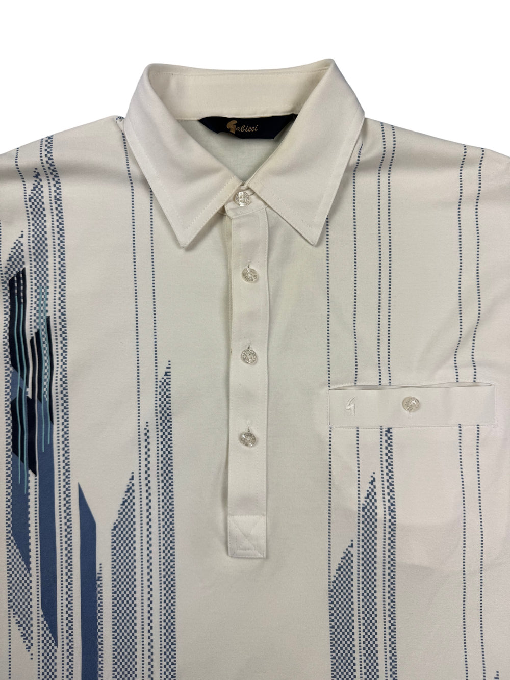 Gabicci White Polo Shirt with Geometric Design - L - Think Vintage