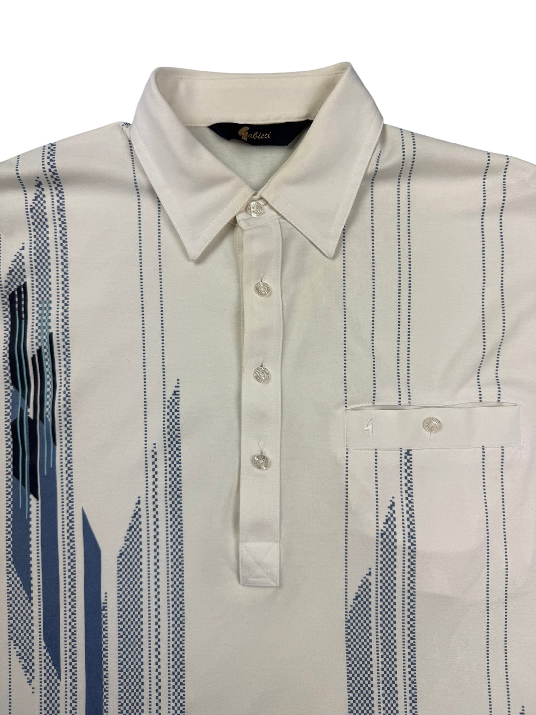 Gabicci White Polo Shirt with Geometric Design - L - Think Vintage