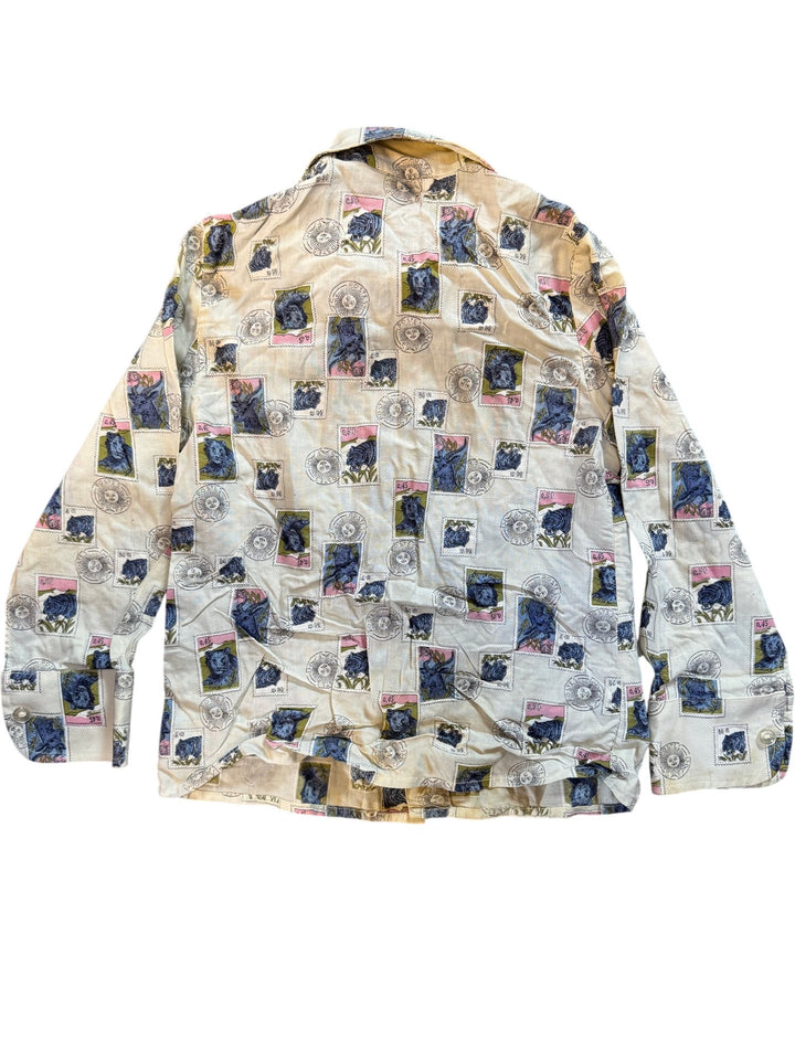 1970s Dagger Collar Postal Print Long Sleeve Shirt - Age 5/6