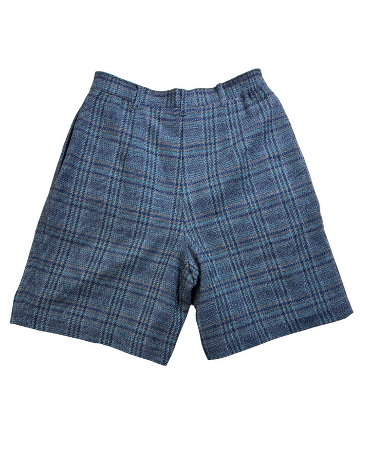 Plaid High-Waisted Wool Shorts