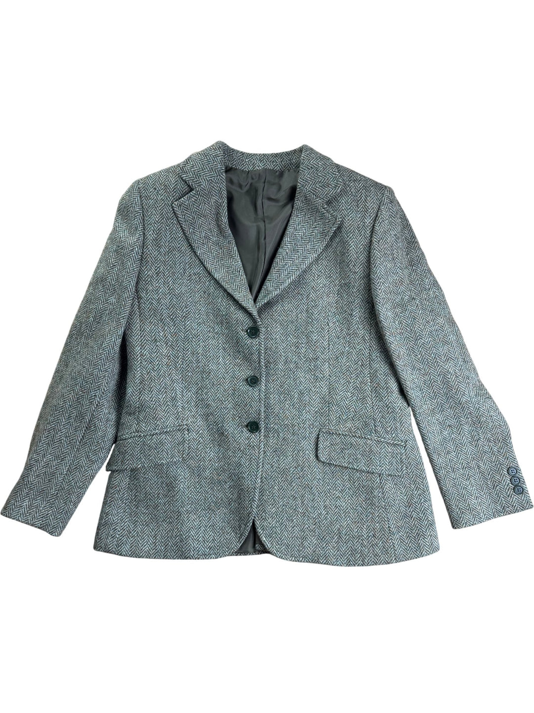 Harris Tweed Green Herringbone Wool Jacket - M