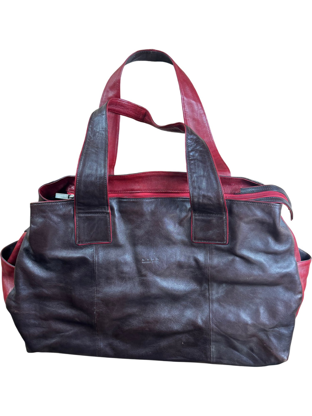 DYMS Leather Tote Bag Brown and Red
