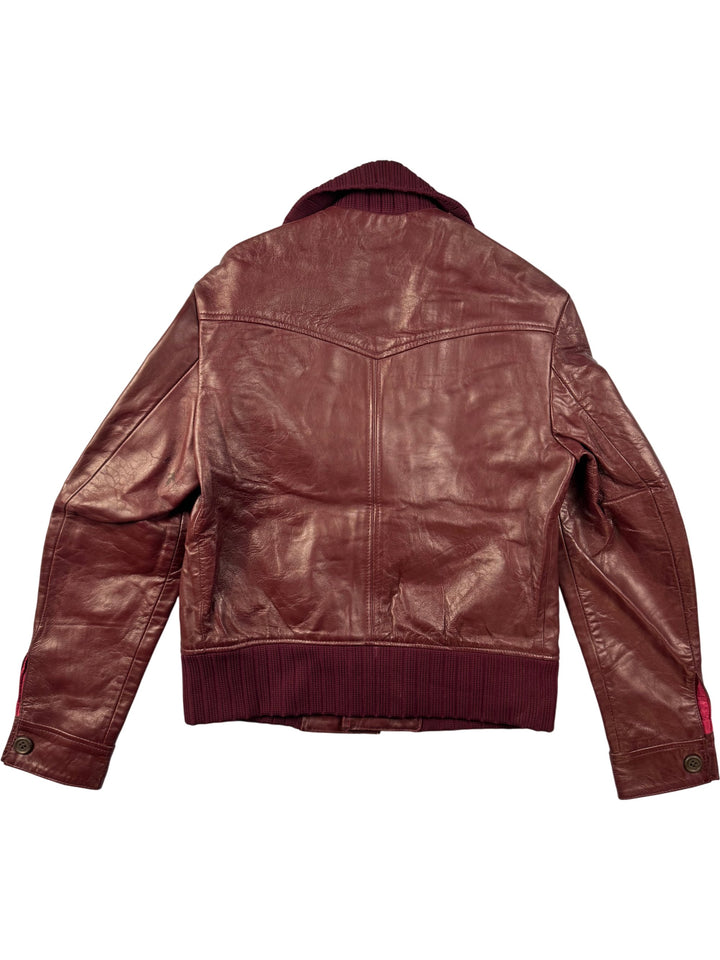 John Lee Burgundy Leather Bomber Jacket - L