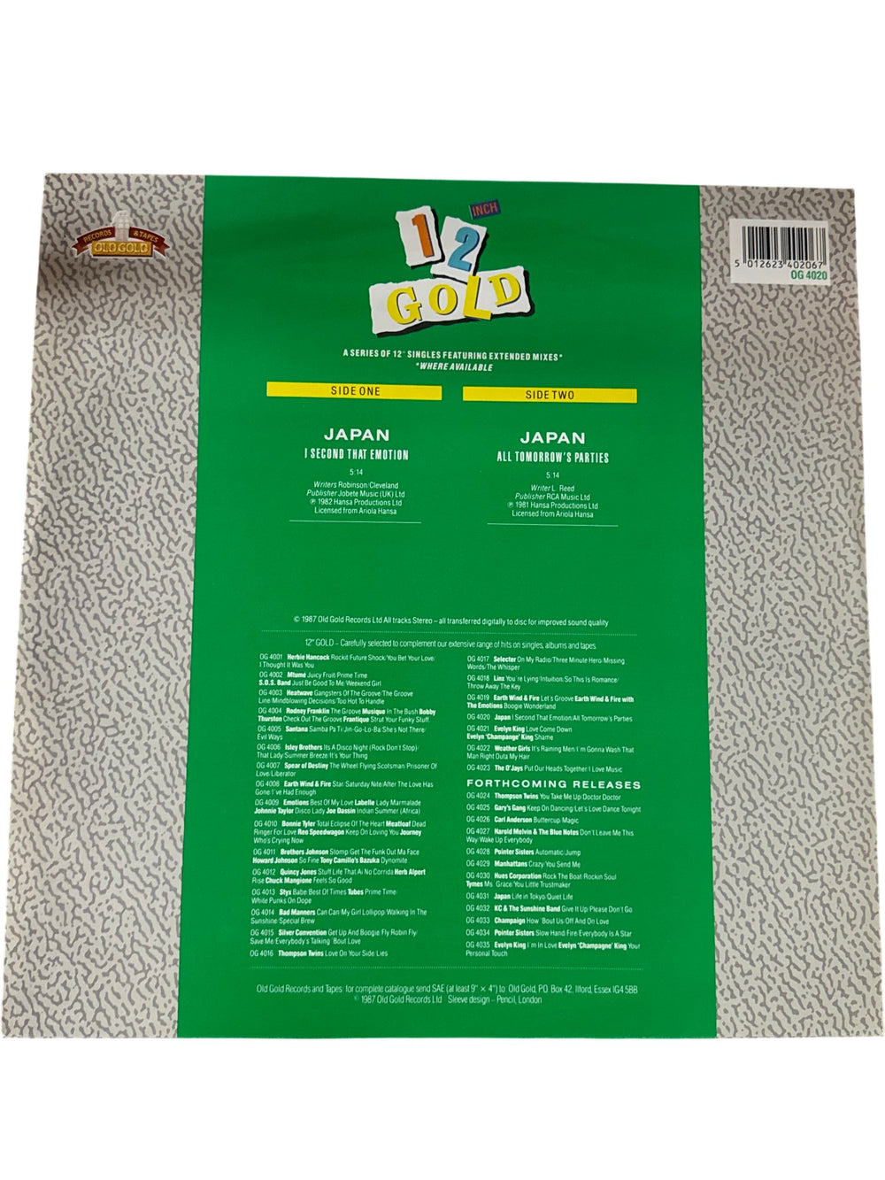 12 Inch Gold Vinyl Single by Japan - NM/Mint - Think Vintage ltd