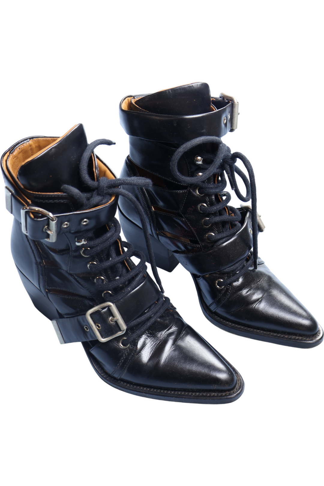 Chloe 'Rylee' Buckled Leather Boots Black - Think Vintage