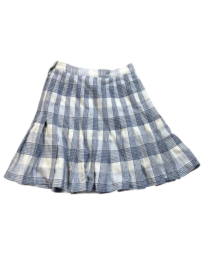 Blue Pleated Checkered Skirt