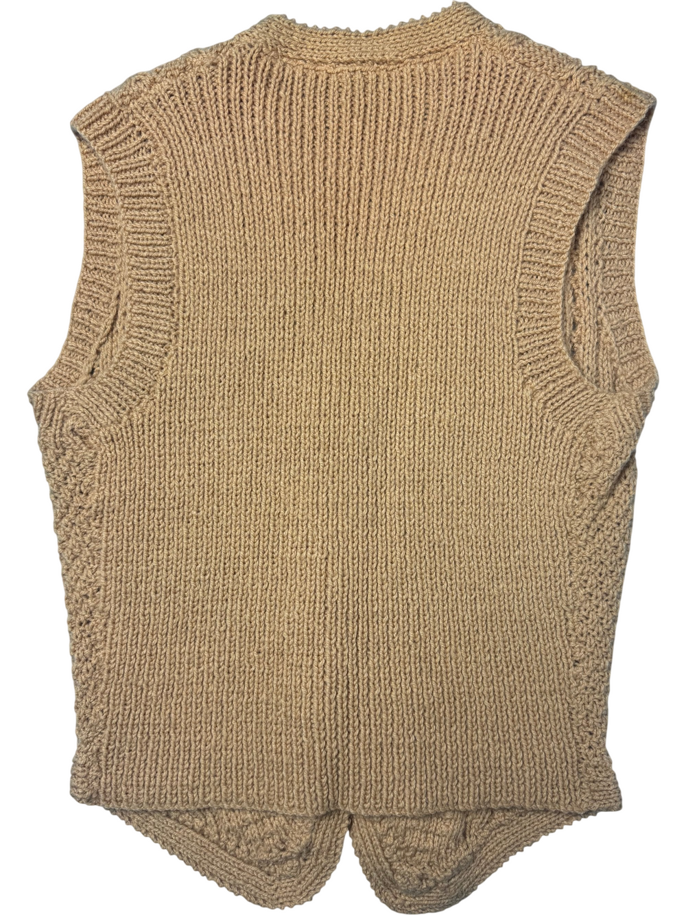 70s Beige Cable Knit Waistcoat - XS - Think Vintage