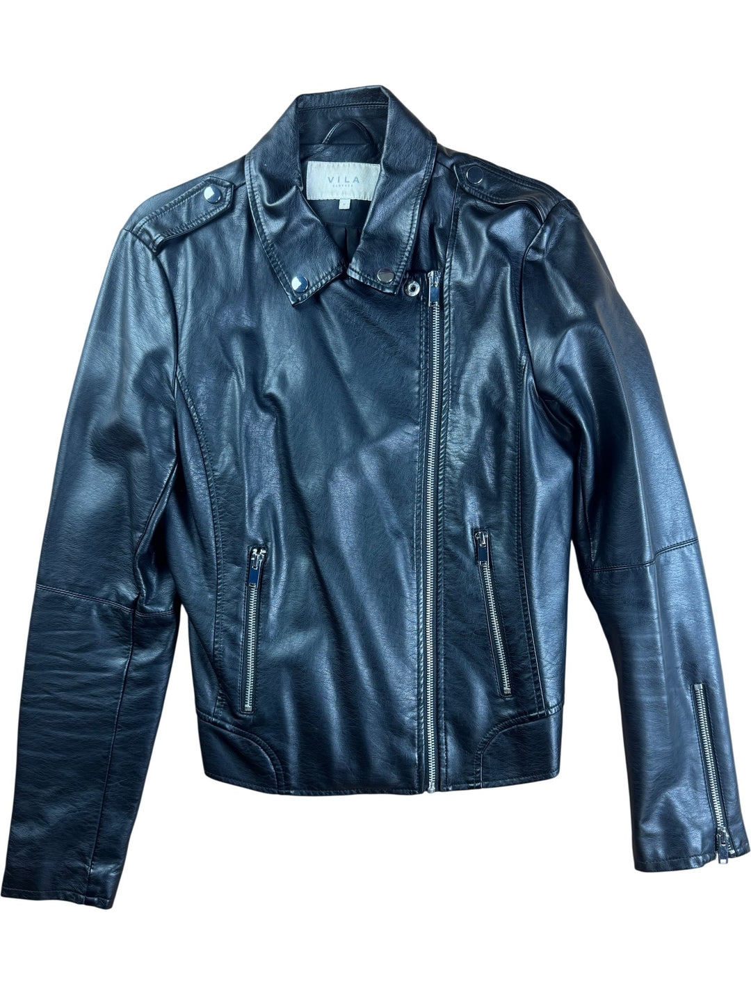 Vila Black Faux Leather Biker Jacket - S