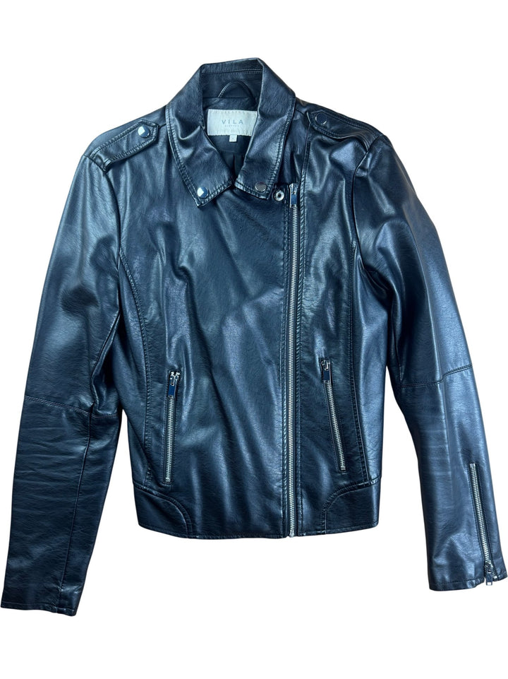 Vila Black Faux Leather Biker Jacket - S