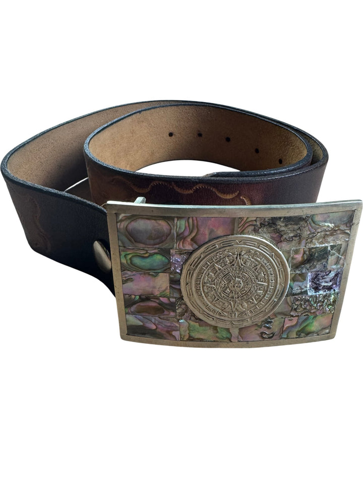 Artisan Leather Belt with Decorative Buckle - W28-33