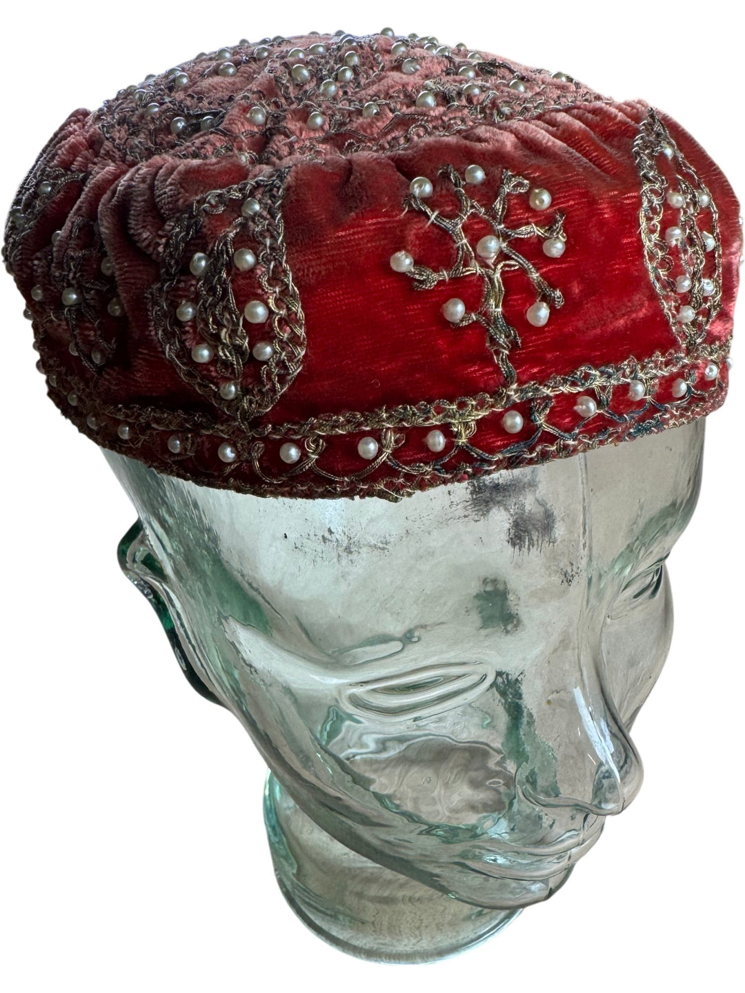 Embroidered Velvet Cap with Pearls