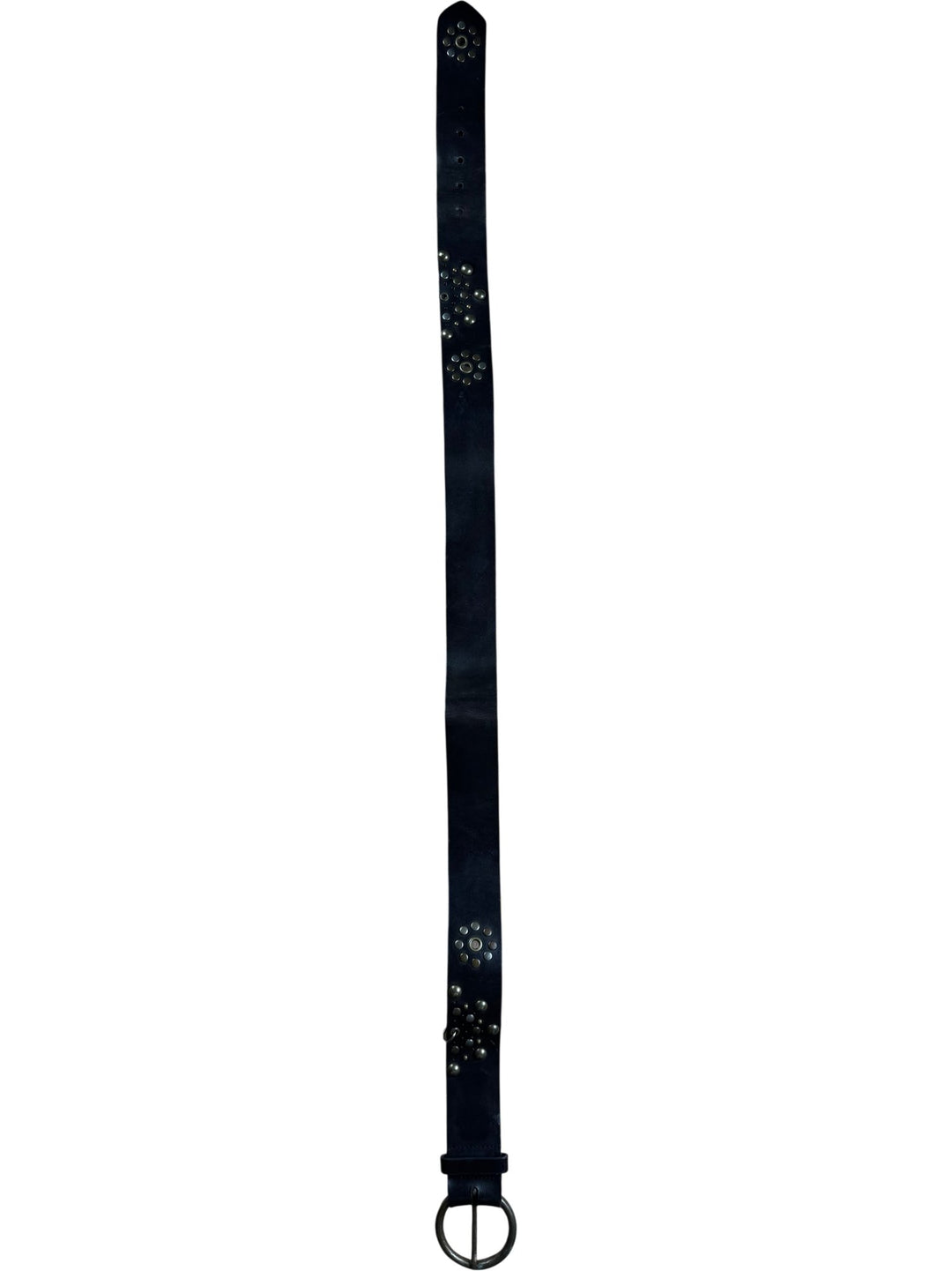 Studded Leather Belt With Ring Buckle - W33-37
