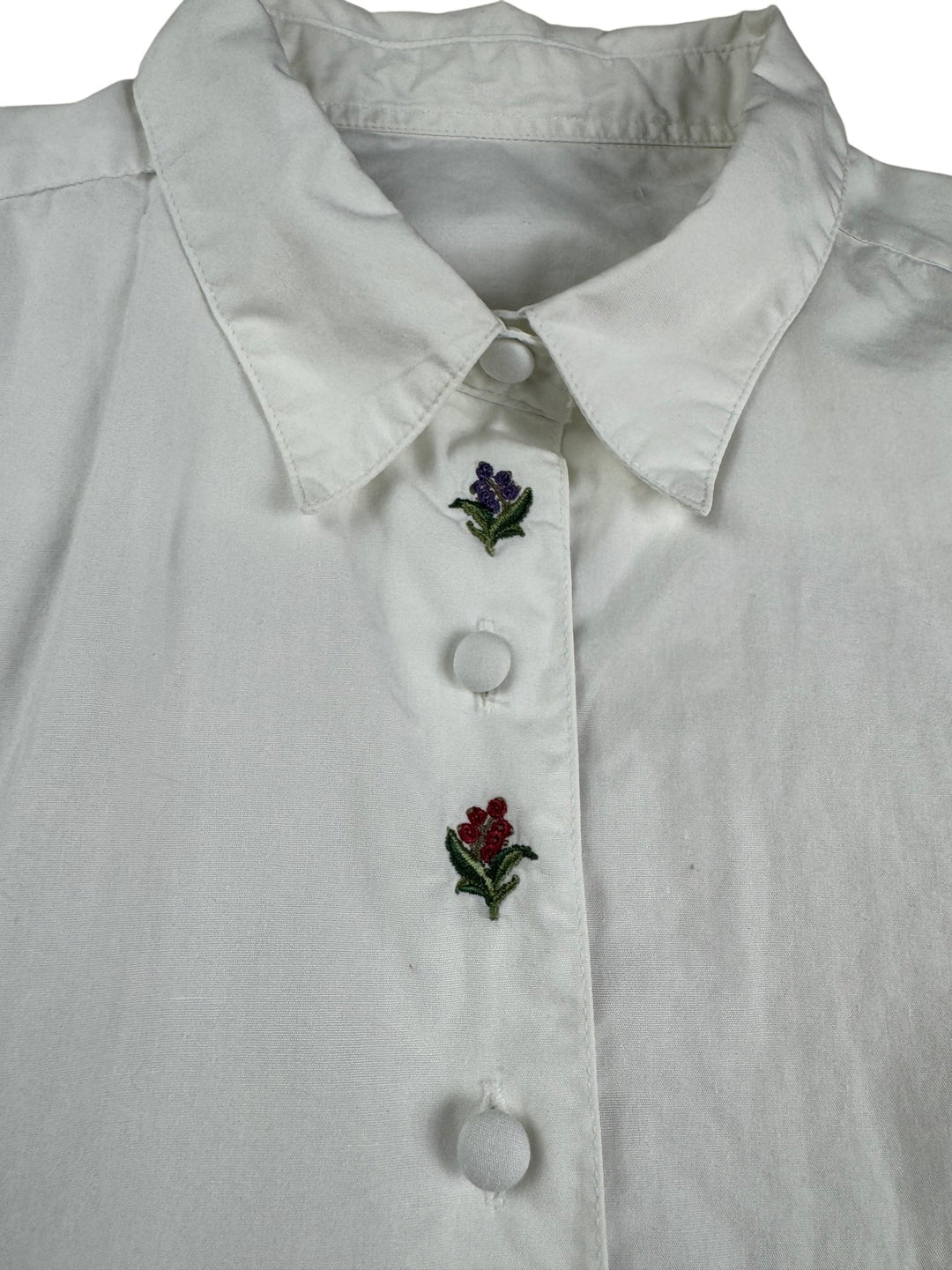 White Floral Embroidered Button-Up Shirt- XL