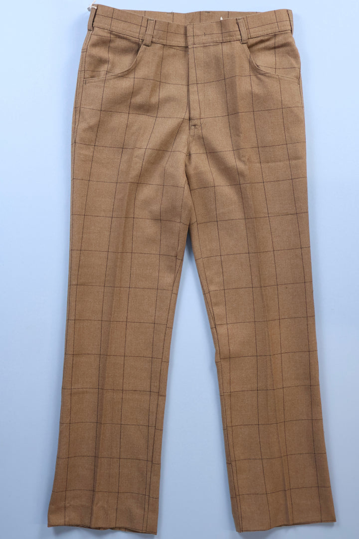 Vintage Straight Leg Trousers with Brown Checked Effect