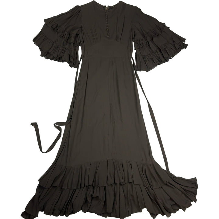 Black Ozzie Clarke Sheer Ruffle Sleeve Maxi Dress - S - Think Vintage