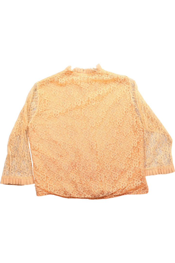 1970s Sheer Lace Blouse with Ruffle Trim - Think Vintage