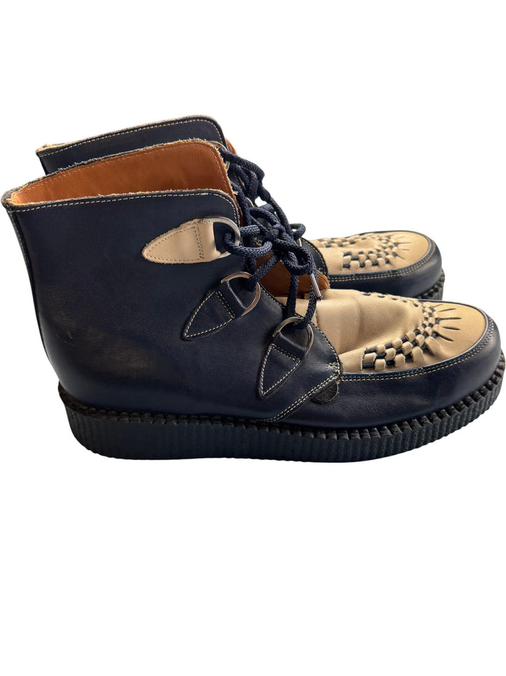 Underground Creeper Boots Blue Beige Leather - 11