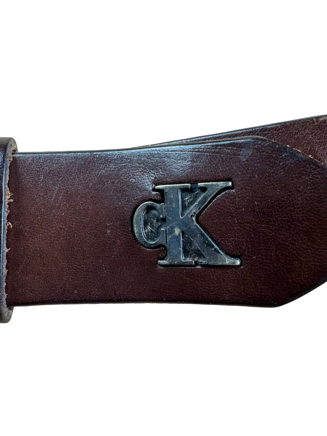Calvin Klein Brown Leather Belt with Metal Logo Buckle - W24-29
