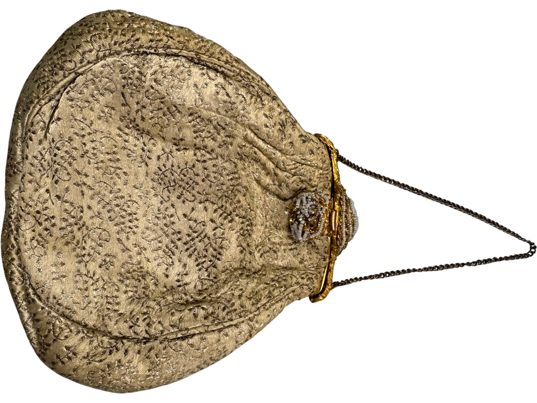 1920s Gold Brocade Clutch Bag With Beaded Clasp - Think Vintage