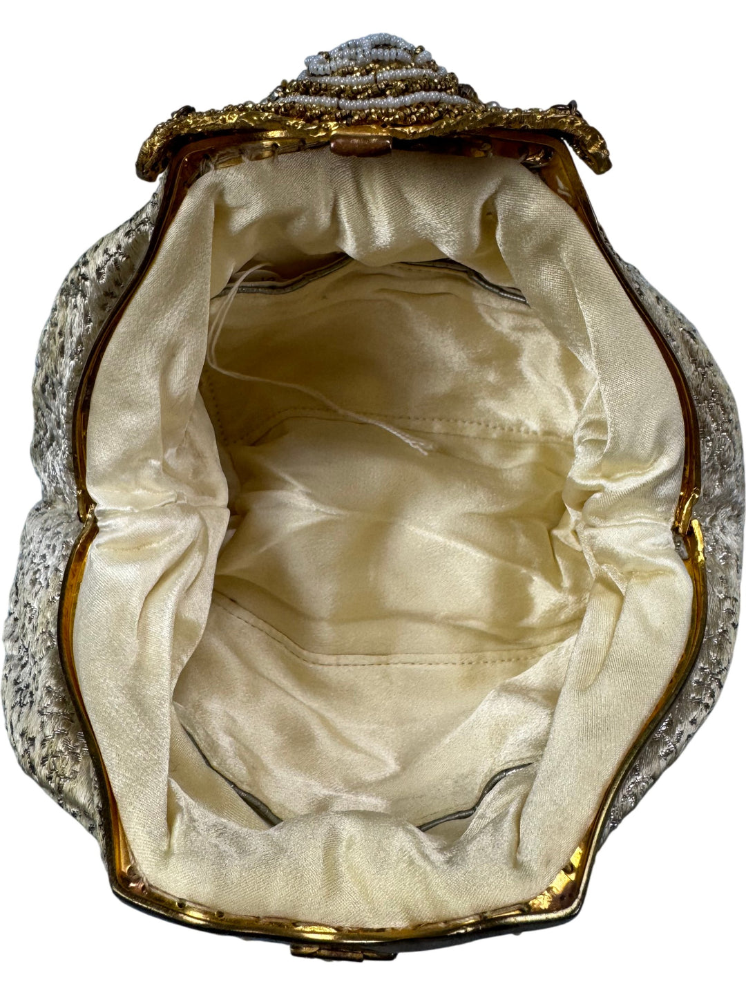 1920s Gold Brocade Clutch Bag With Beaded Clasp - Think Vintage