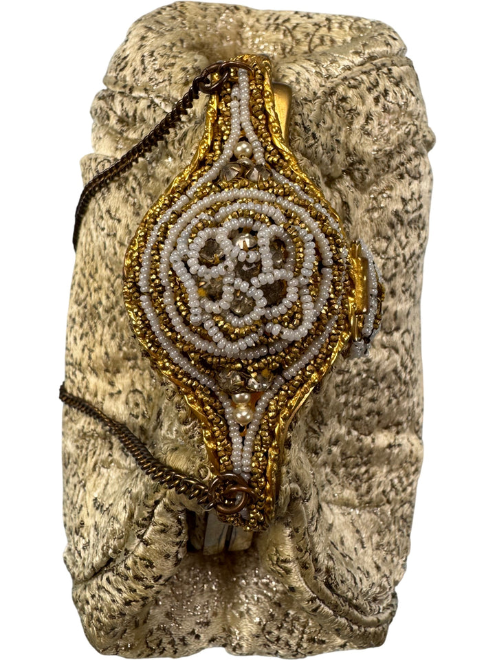 1920s Gold Brocade Clutch Bag With Beaded Clasp - Think Vintage