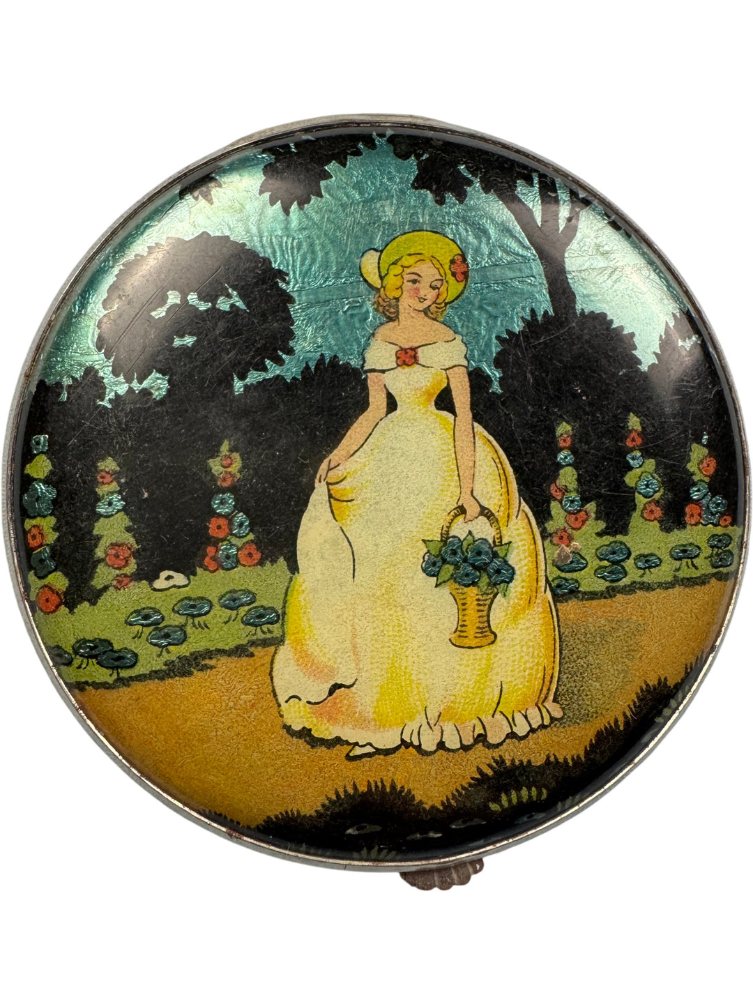 1930s Art Deco Round Compact Mirror - Think Vintage