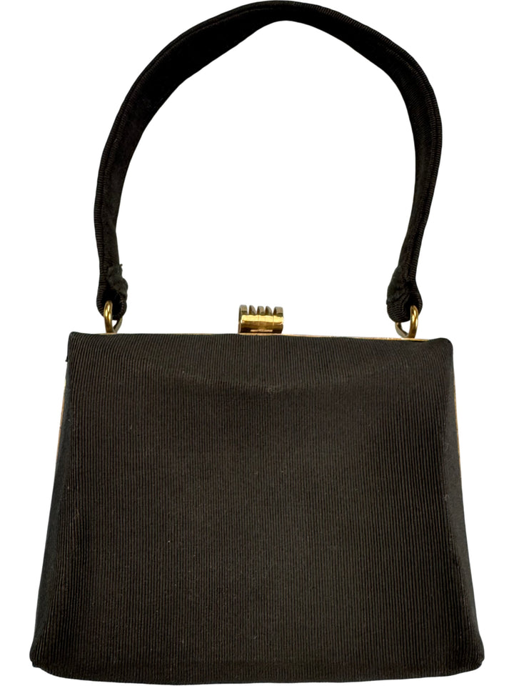 1940s Black Evening Handbag with Gold Frame - Think Vintage