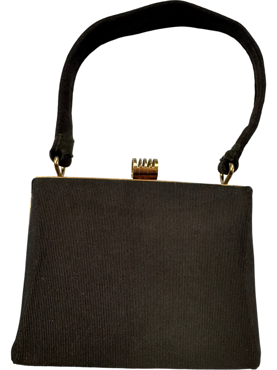 1940s Black Evening Handbag with Gold Frame - Think Vintage