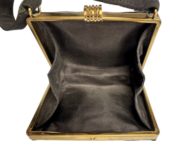 1940s Black Evening Handbag with Gold Frame - Think Vintage Online Ltd