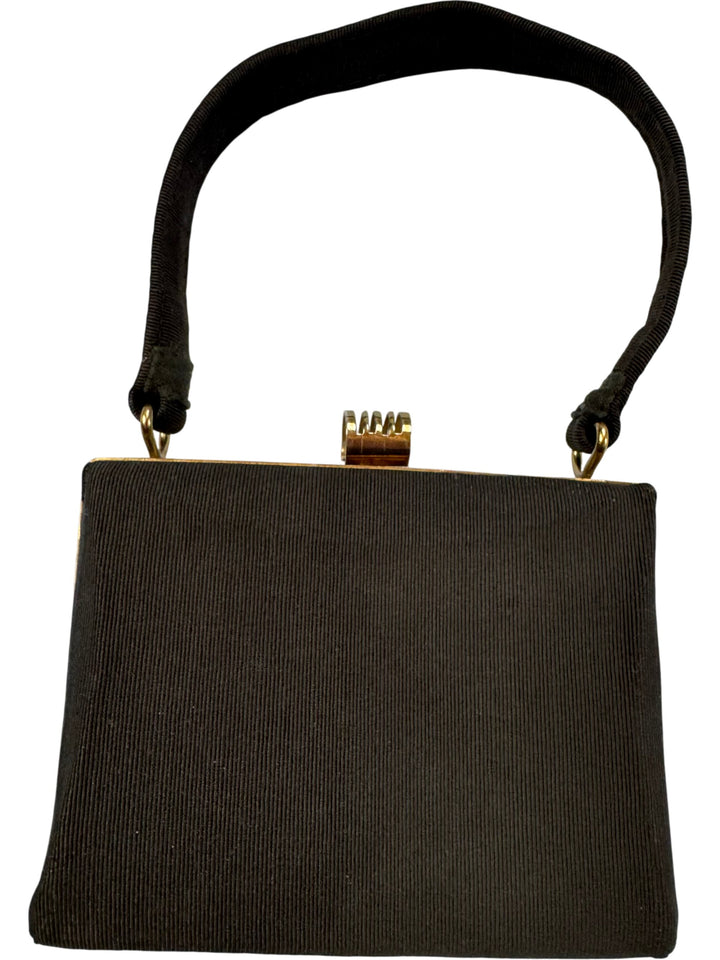 1940s Black Evening Handbag with Gold Frame - Think Vintage ltd