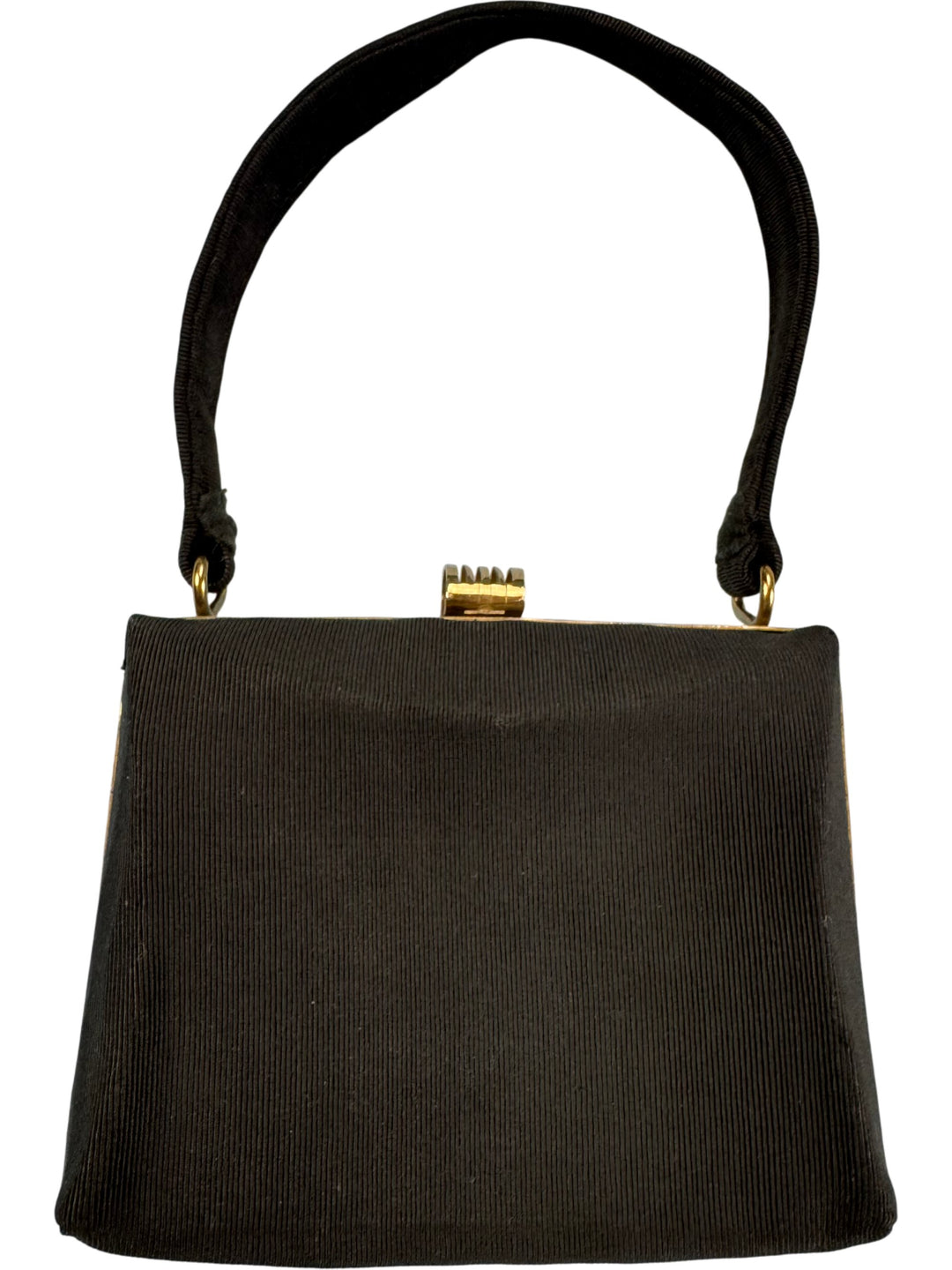 1940s Classic Black Handbag With Gold Frame - Think Vintage Online Ltd