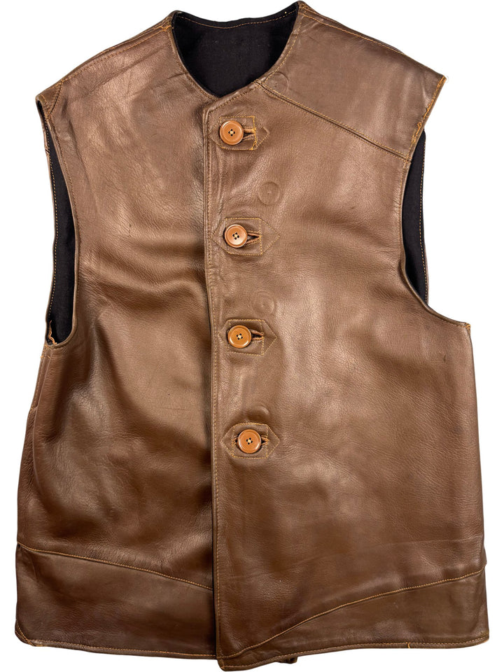1940s Leather Vest with Button Closure - L - Think Vintage ltd