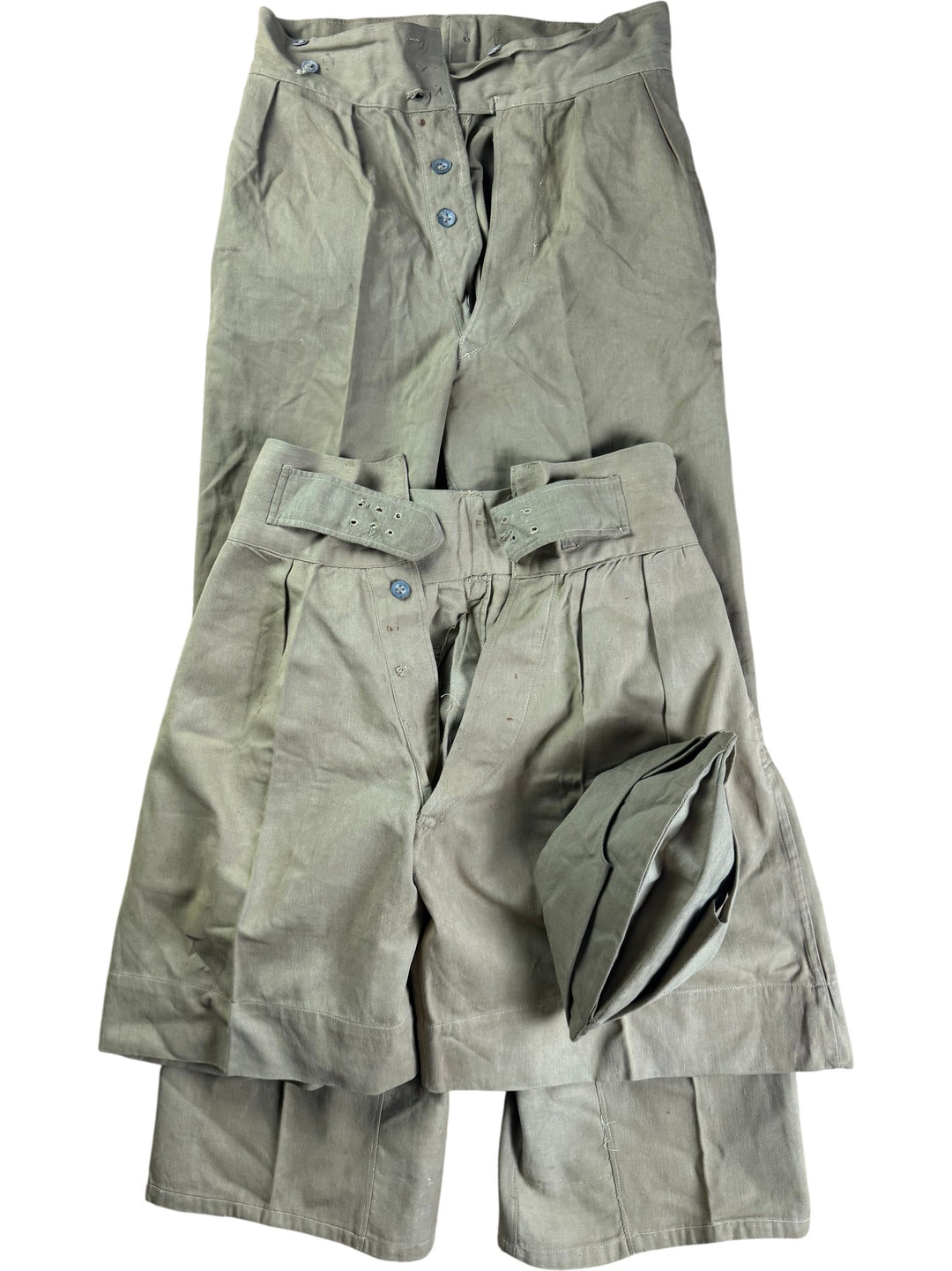 1940s Military Khaki Trousers and Shorts Set - Think Vintage ltd