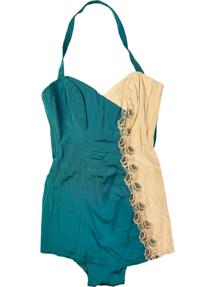 1950's Retro Two-Tone Halter Neck Swimsuit - XS/S - Think Vintage ltd