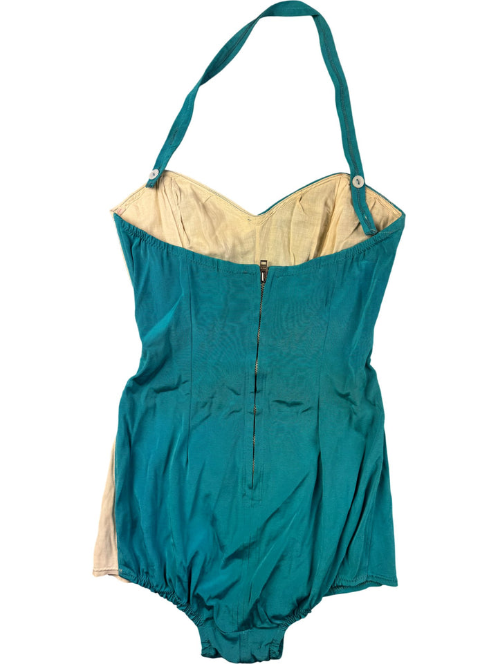 1950's Retro Two-Tone Halter Neck Swimsuit - XS/S - Think Vintage ltd