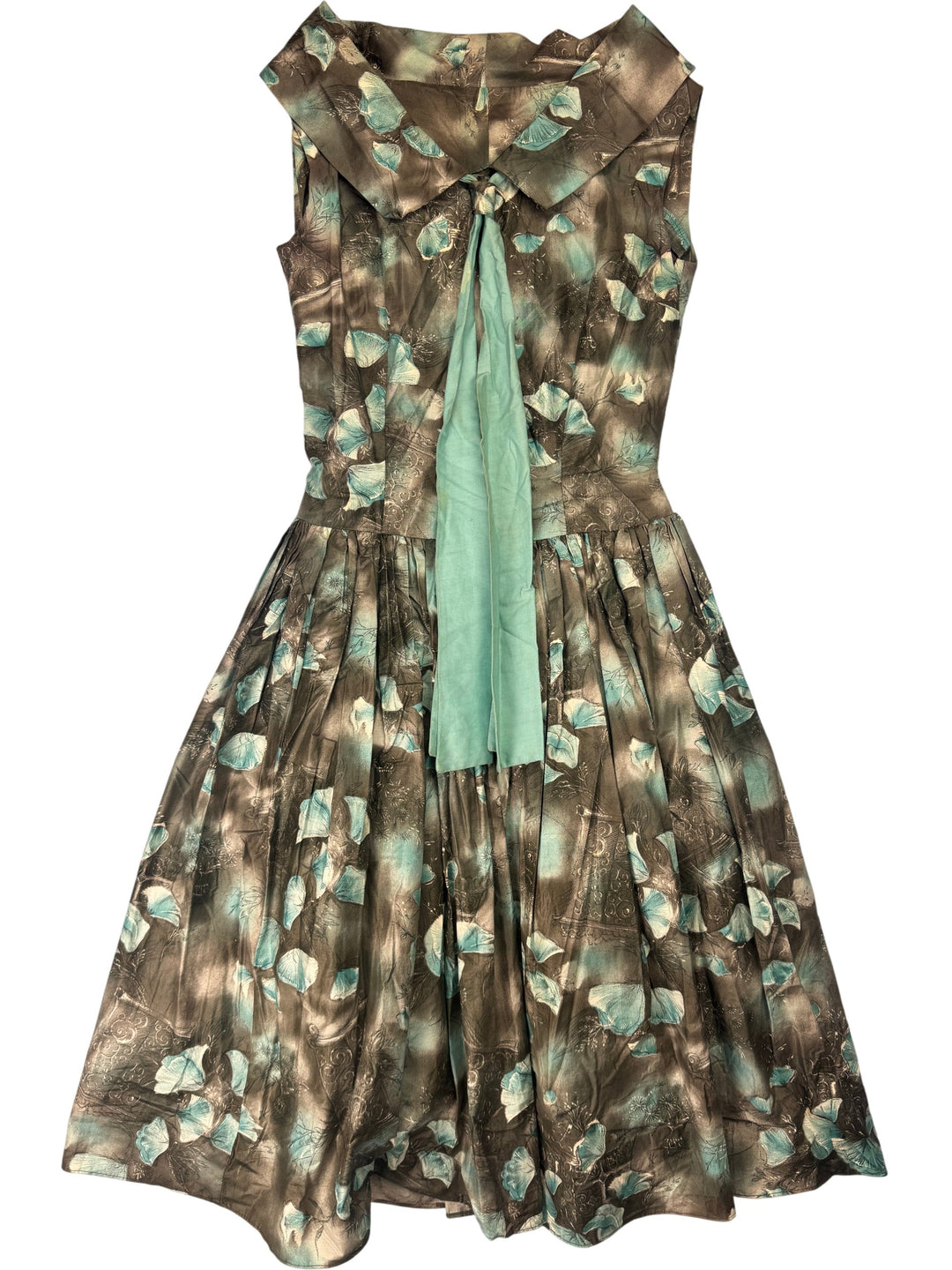 1950s Floral Pattern Sleeveless Dress - S - Think Vintage