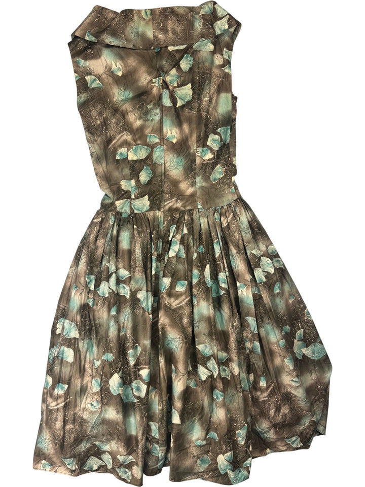 1950s Floral Pattern Sleeveless Dress - S - Think Vintage
