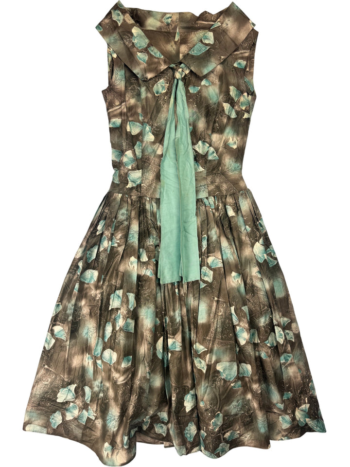 1950s Floral Pattern Sleeveless Dress - S - Think Vintage