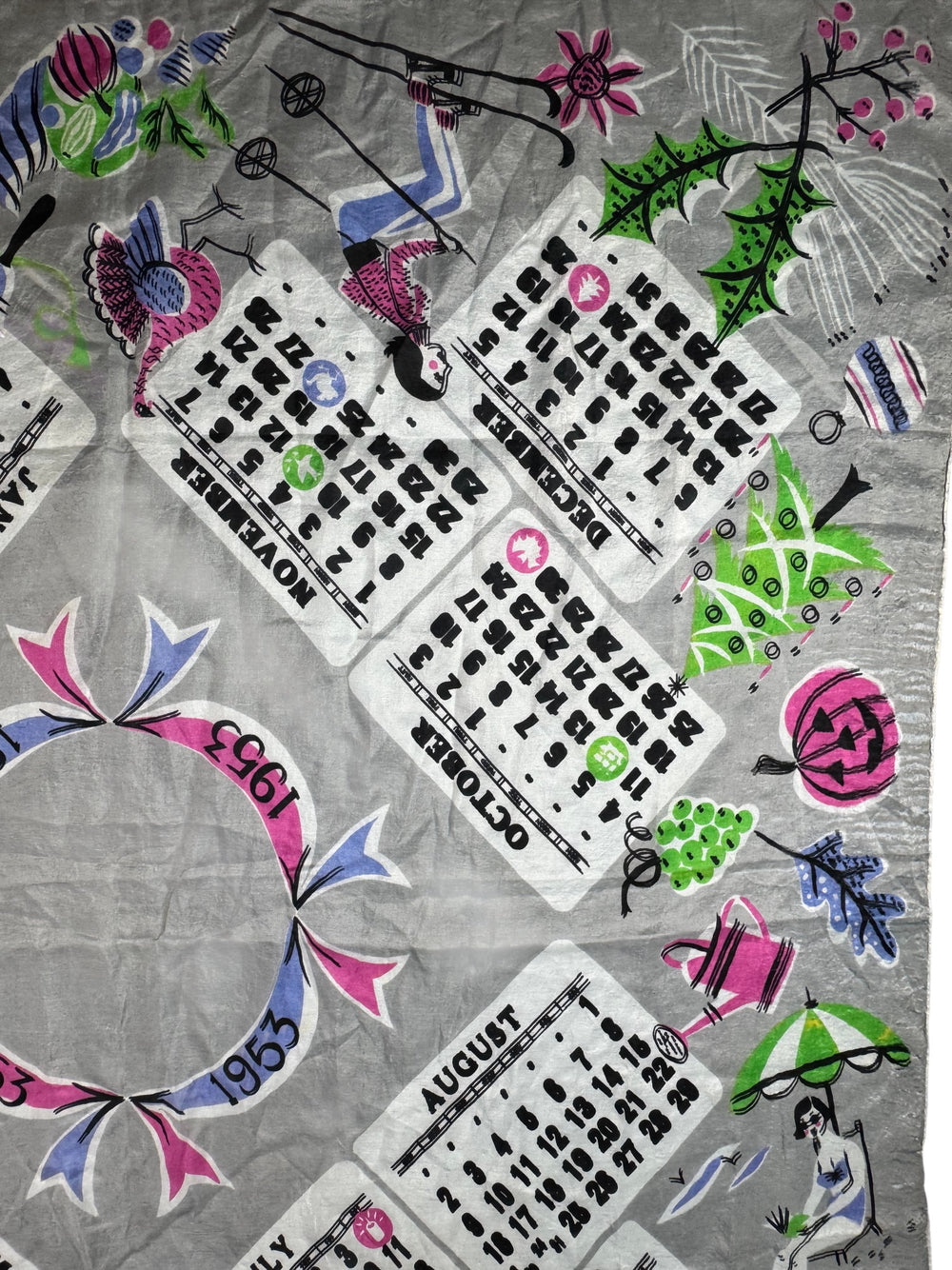 1950s Illustrated Calendar Silk Scarf - Think Vintage