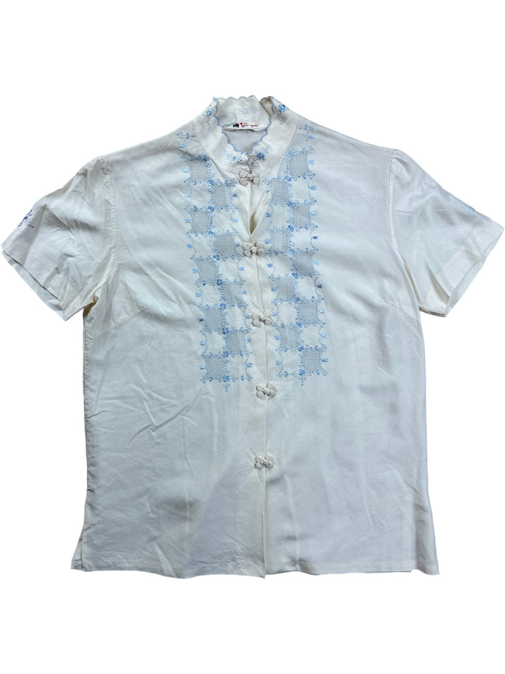 1950s Short Sleeve Embroidered Blouse - S - Think Vintage ltd