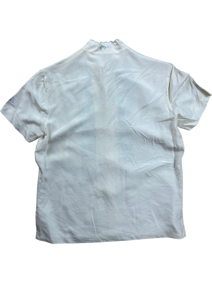 1950s Short Sleeve Embroidered Blouse - S - Think Vintage ltd