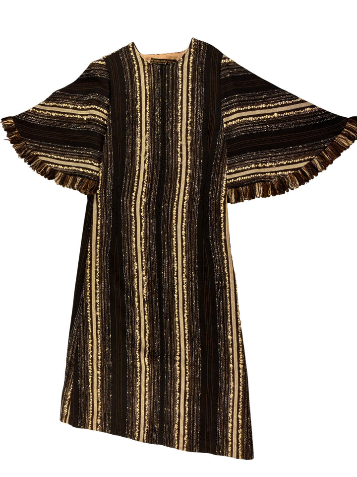 1960s Arolan Kutomo Brown Striped Wool Dress - S - Think Vintage