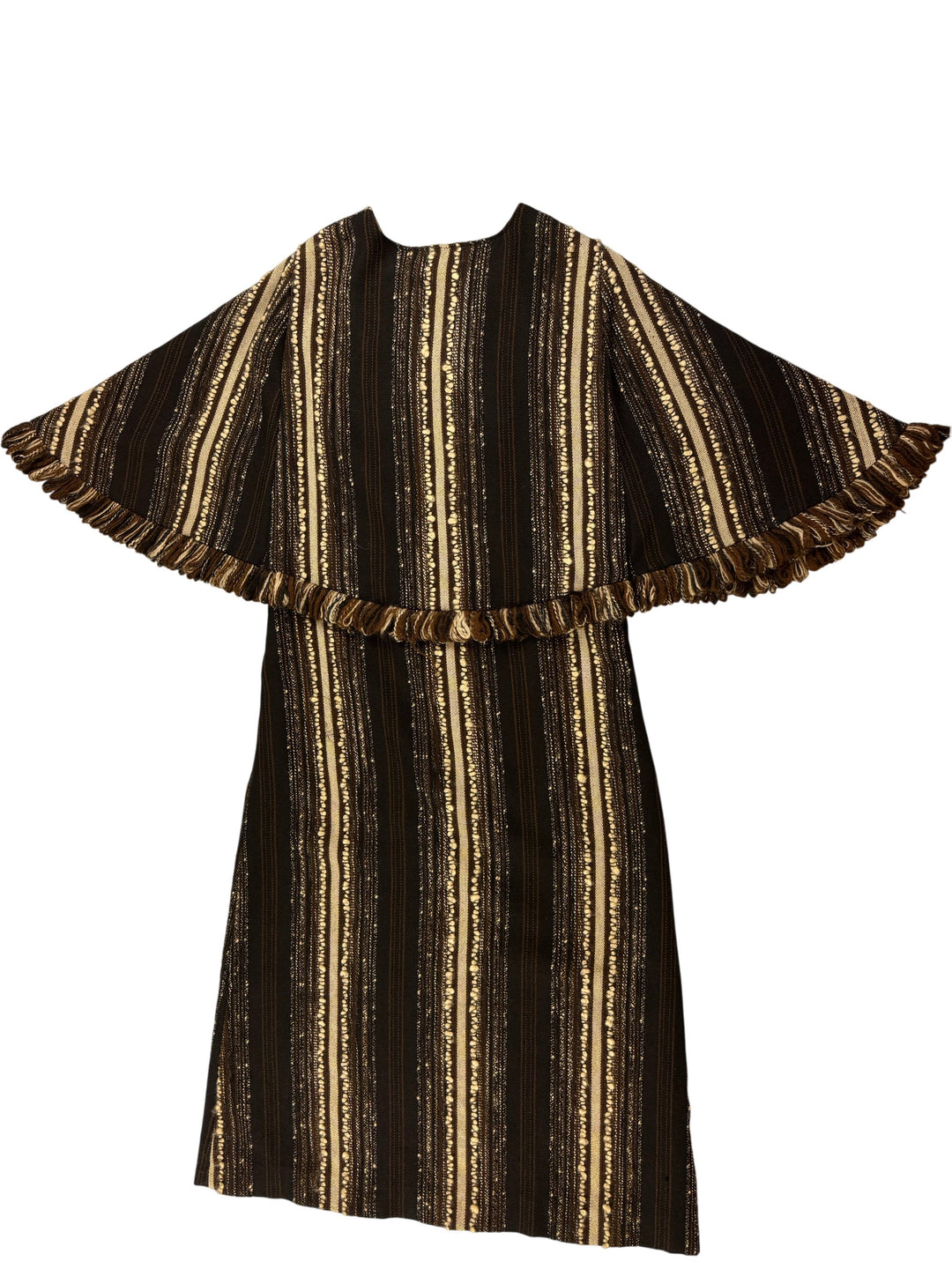 1960s Arolan Kutomo Brown Striped Wool Dress - S - Think Vintage