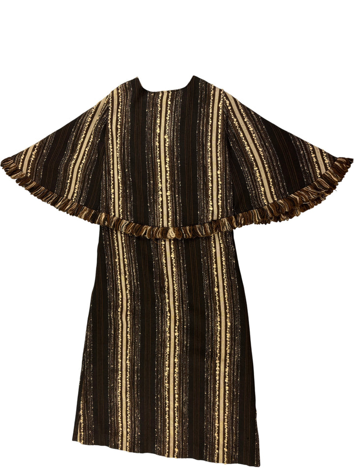 1960s Arolan Kutomo Brown Striped Wool Dress - S - Think Vintage