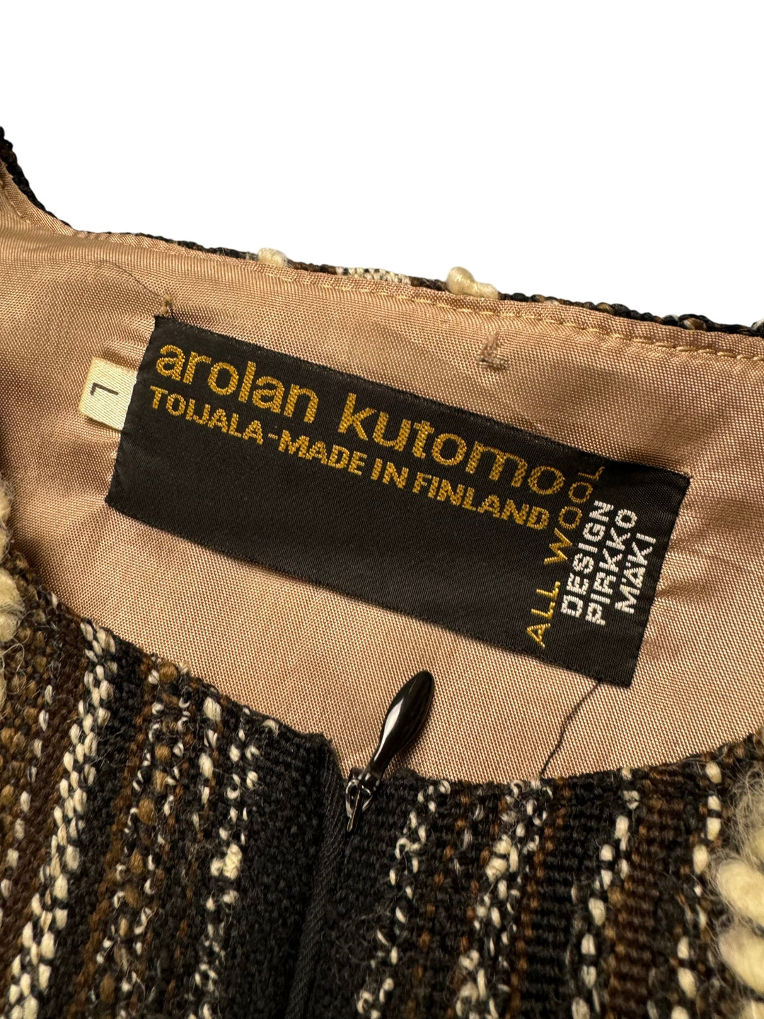 1960s Arolan Kutomo Brown Striped Wool Dress - S - Think Vintage