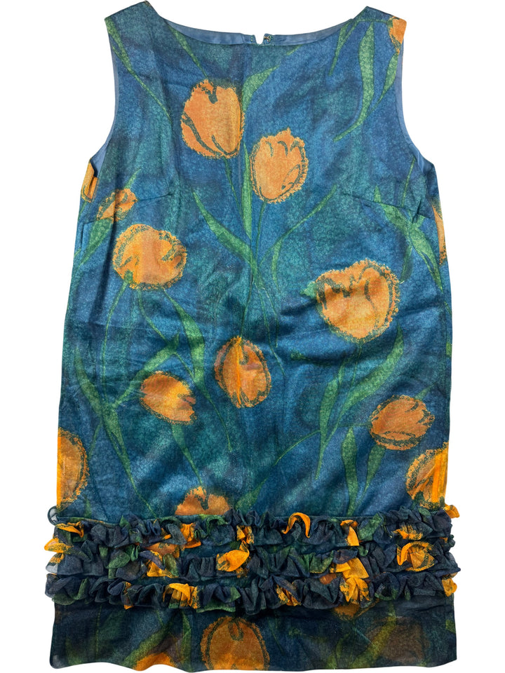 1960s Blanes London Ruffle Floral Dress Mini Dress - M - Think Vintage Online Ltd