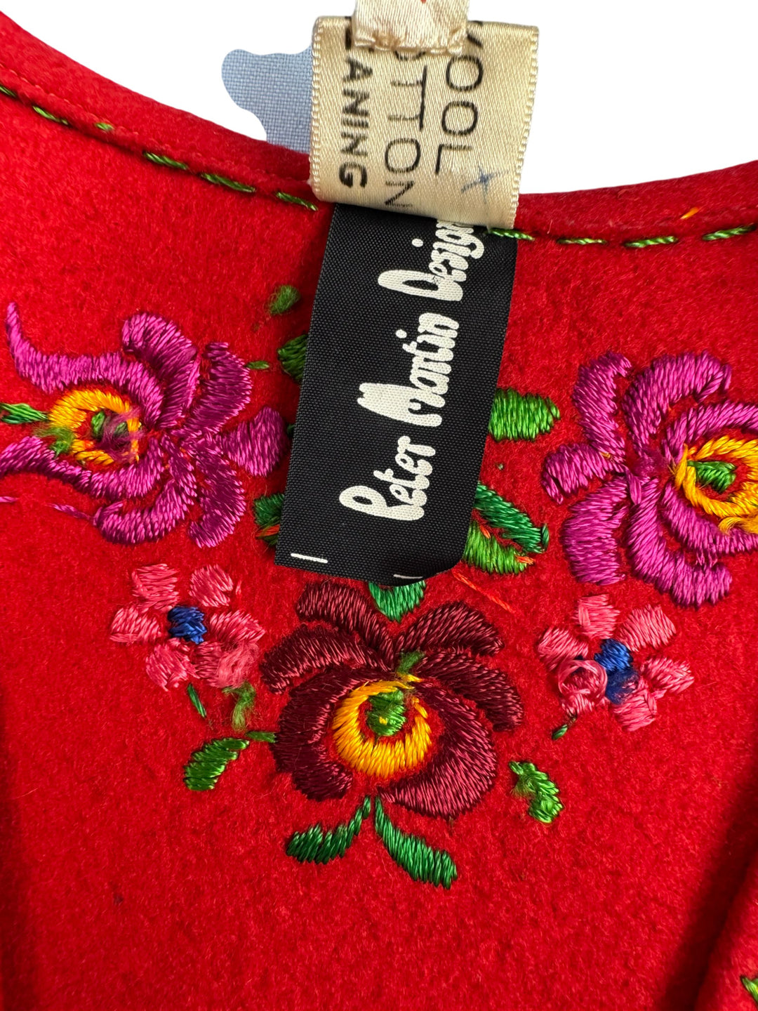 1960s Embroidered Red Floral Waistcoat - S - Think Vintage