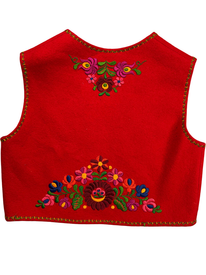 1960s Embroidered Red Floral Waistcoat - S - Think Vintage Online Ltd