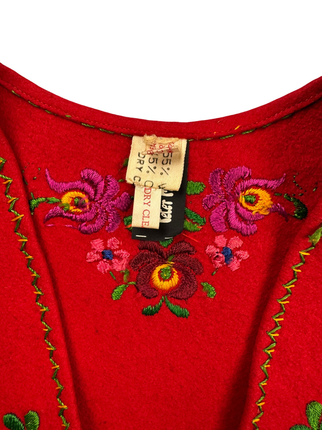 1960s Embroidered Red Floral Waistcoat - S - Think Vintage Online Ltd
