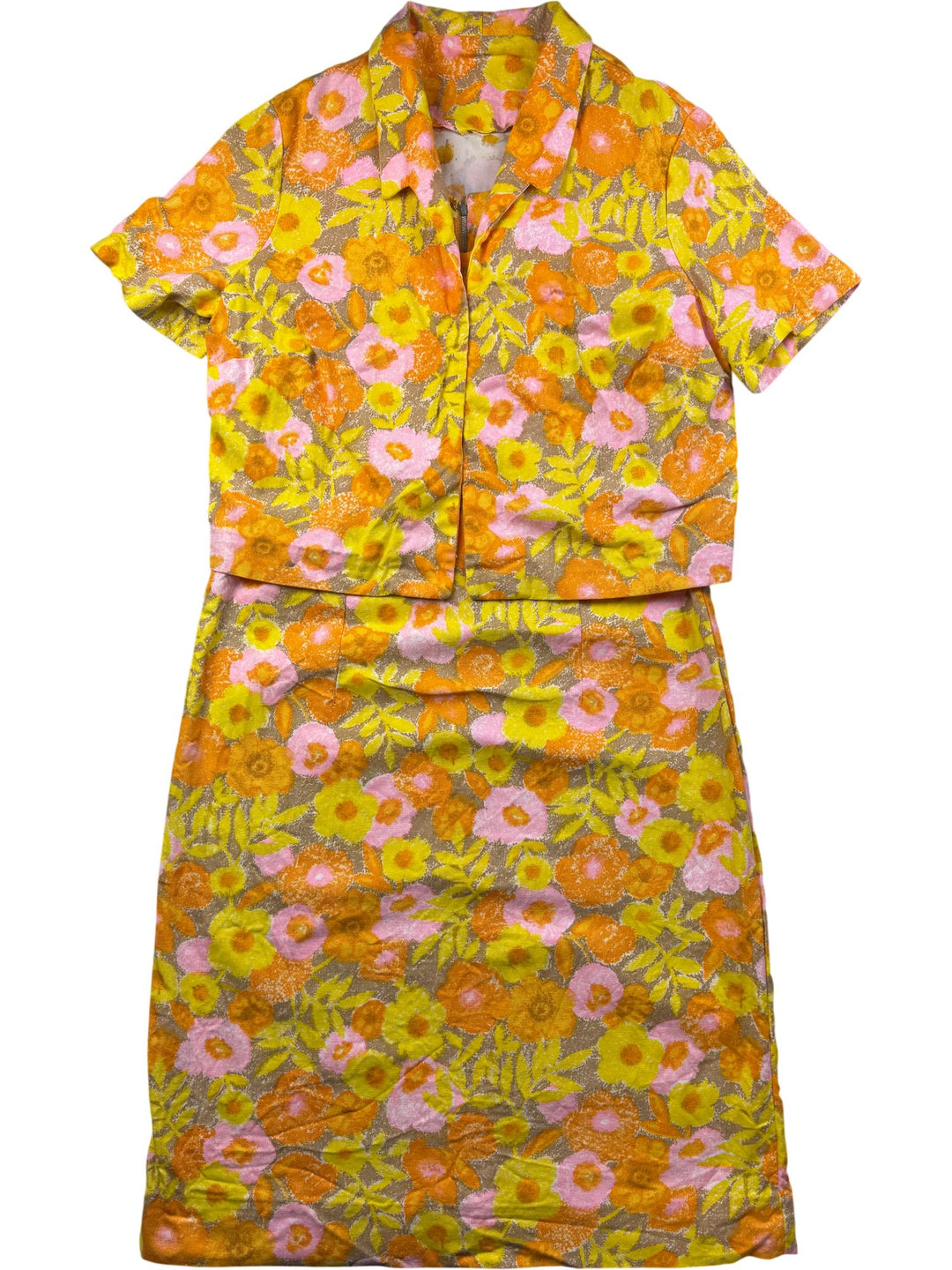 1960s Floral Crop Jacket And Dress Set - S